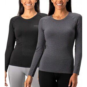 Small Women's Fleece-Lined Long Sleeve Compression Tops - 2 Pack of Comfort